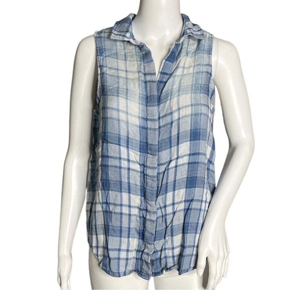 Cloth & Stone Shirt Women Medium Blue White Plaid Button Up Casual Preppy Summer